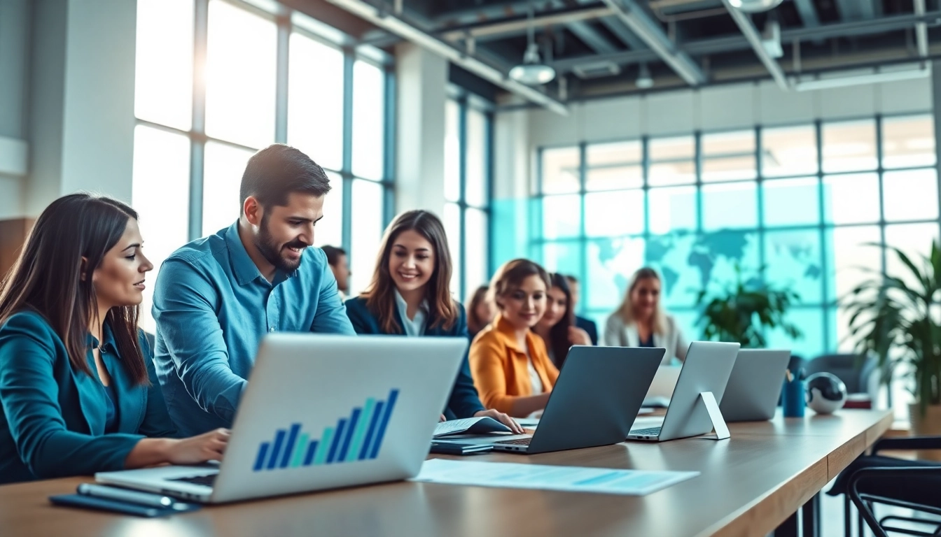 Engaging professionals showcasing marketing for msp strategies in a modern office.