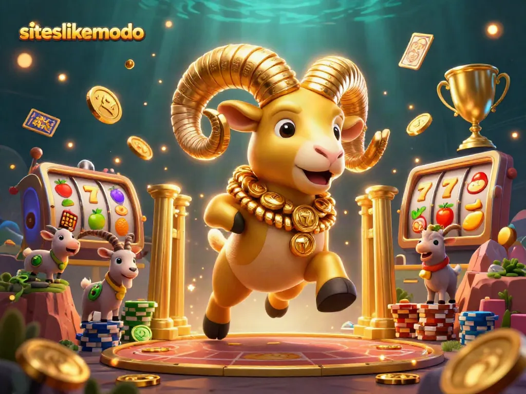 Join the fun at siteslikemodo, exploring slot jackpots with vibrant golden ram amidst dazzling casino elements