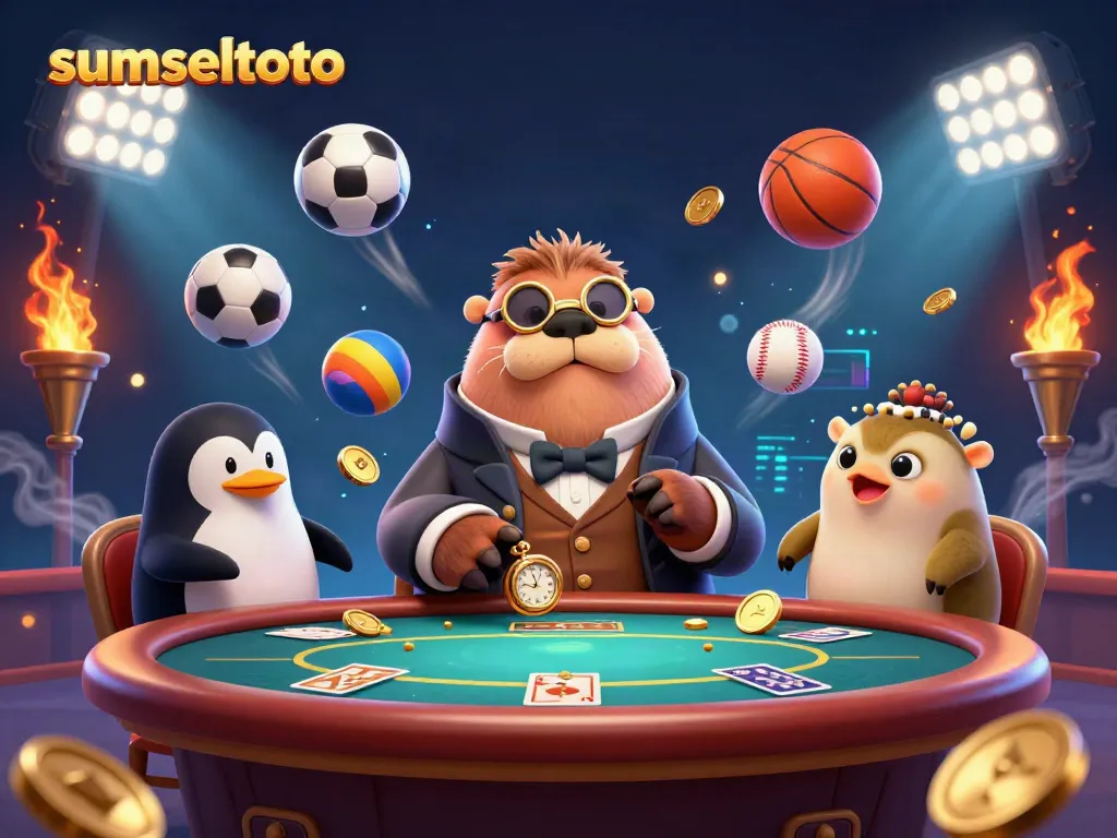 Experience the excitement of sumseltoto with engaging characters at an underwater poker table.