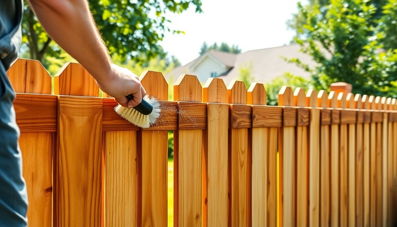 Fence Cleaning professional scrubbing a wooden fence in a suburban garden setting.