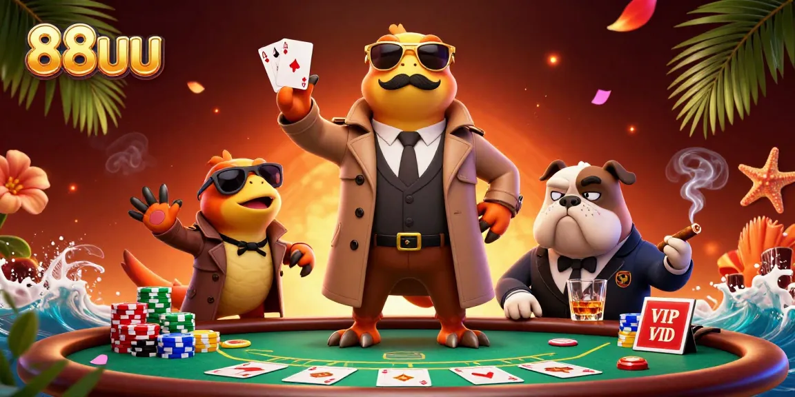 Engage in thrilling poker action with 88uu where cartoon raptors attempt to sneak into a VIP casino.