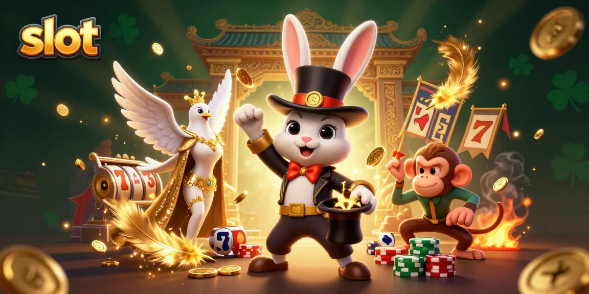 Experience the thrill of winning in a vibrant slot game scene with golden coins and magical characters.