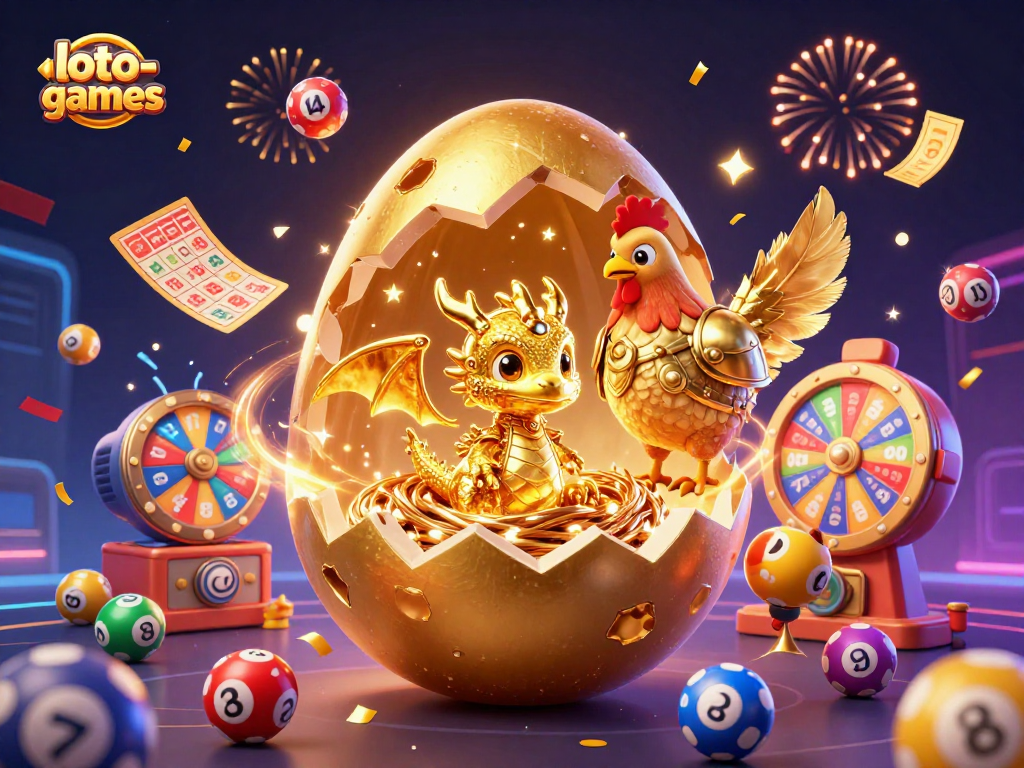 Join the excitement of loto-games with a golden dragon revealing casino treasures in a vibrant illustration.