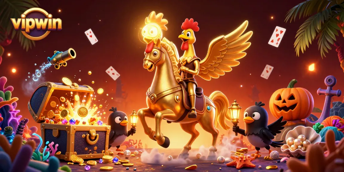 Engage in thrilling adventures at vipwin with a dynamic golden rooster and ghostly visuals.